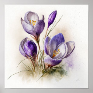 Poster de impresión de arte Purple Crocus Flowers