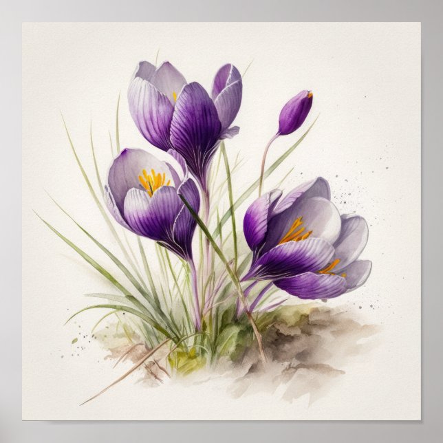 Poster de impresión de arte Purple Crocus Flowers (Frente)