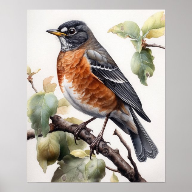 Poster de impresión de arte Robin Bird americano (Frente)