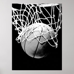 Poster de impresión de baloncesto blanco negro
