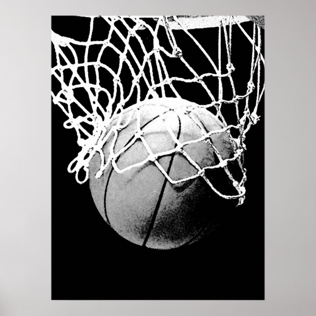 Poster de impresión de baloncesto blanco negro (Frente)
