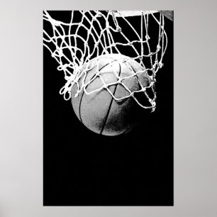 Poster de impresión de baloncesto blanco negro