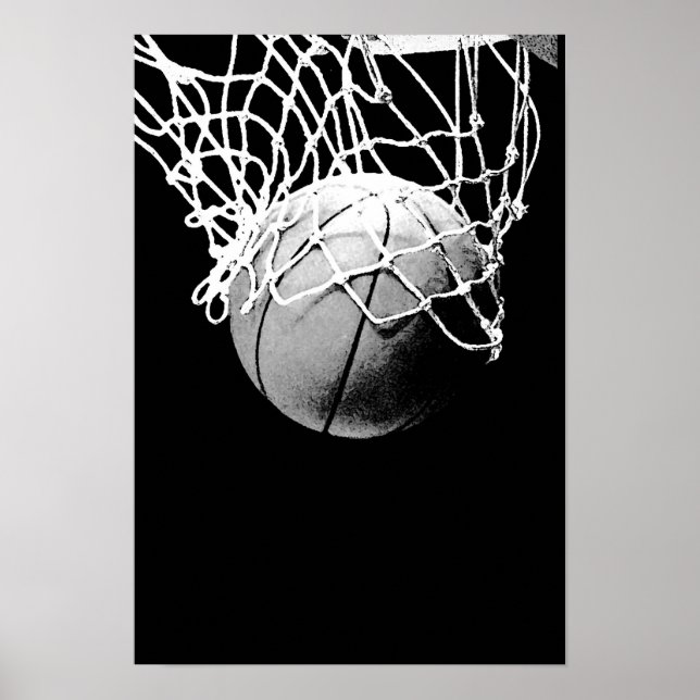 Poster de impresión de baloncesto blanco negro (Frente)