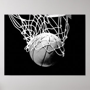 Poster de impresión de baloncesto blanco negro