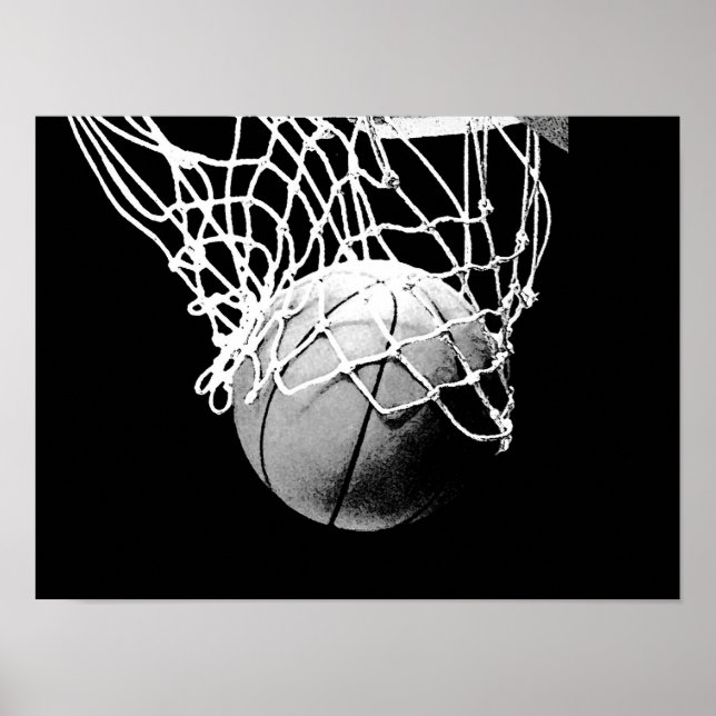 Poster de impresión de baloncesto blanco negro (Frente)