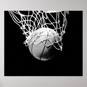 Poster de impresión de baloncesto blanco negro