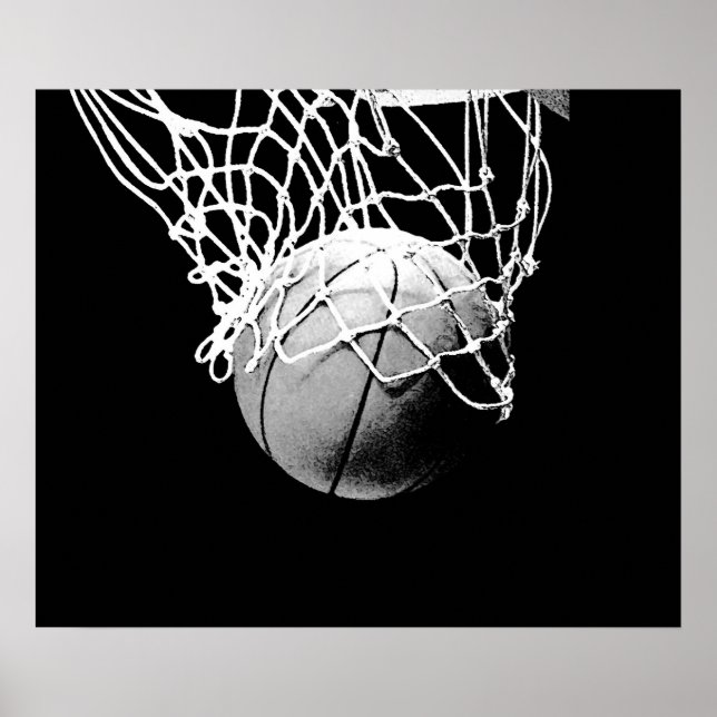 Poster de impresión de baloncesto blanco negro (Frente)