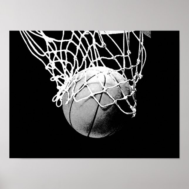 Poster de impresión de baloncesto blanco negro (Frente)