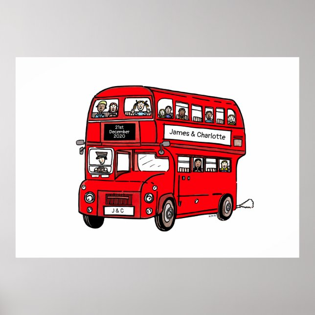 Poster de impresión de Boda de bus rojo de doble d (Frente)