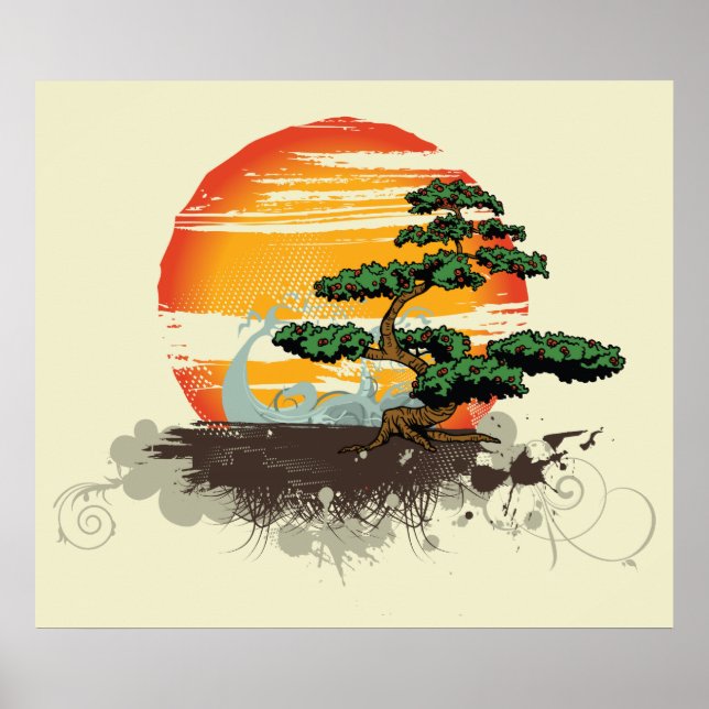 Poster de impresión de bonsai asiático y personali (Frente)