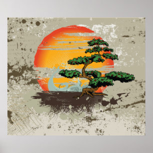 Poster de impresión de bonsai asiático y personali