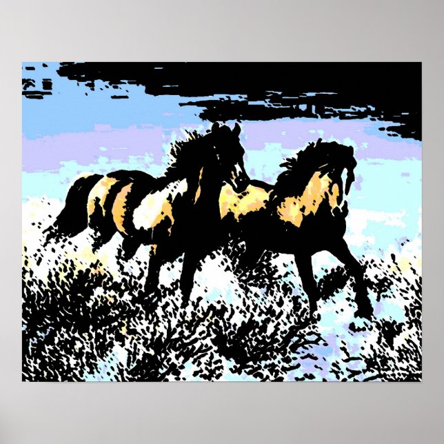 Póster de Impresión de Caballos Corriendo de Pop A (Frente)
