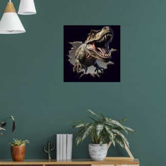 Póster de impresión de dinosaurio T-Rex aterrador