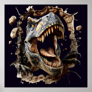Póster de impresión de dinosaurio T-Rex aterrador 