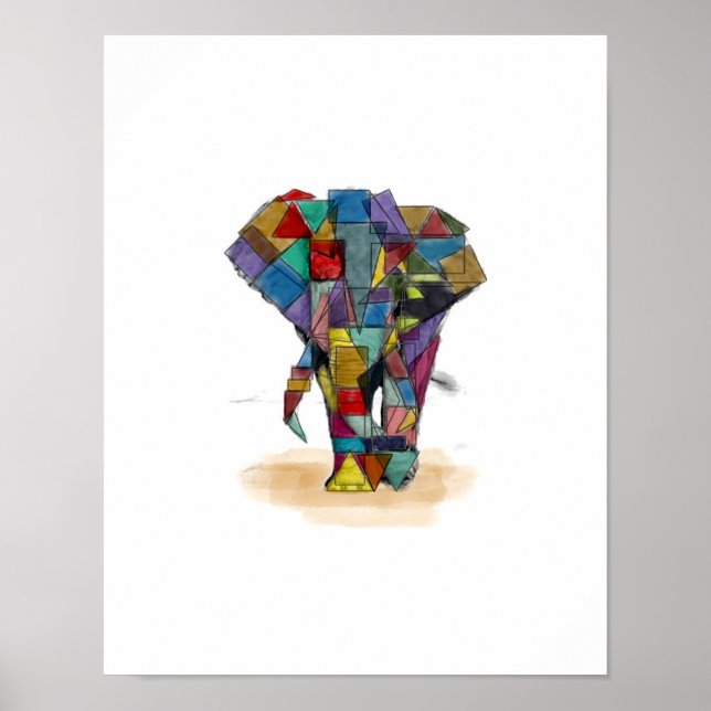 Poster de impresión de elefantes de mosaico (Frente)