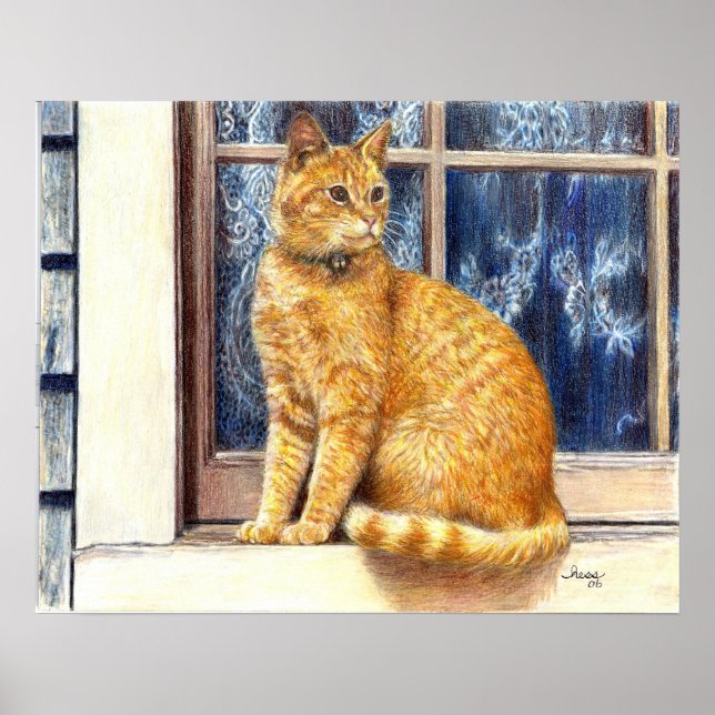 Poster de impresión de gatos con pestañas rojas en (Frente)