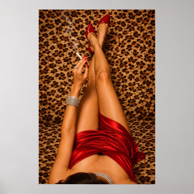 Póster de impresión de leopardo de vestido rojo gl (Frente)