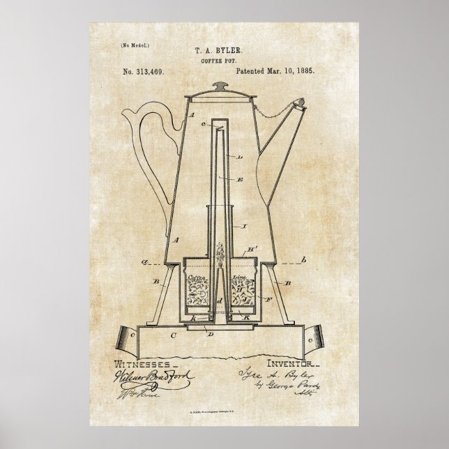 Poster de impresión de patente de café de 1885 (Frente)