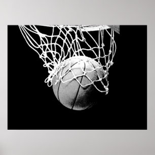 Póster de impresión de pelota y red de baloncesto 
