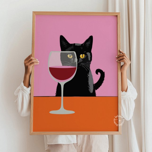 Poster de impresión de vidrio para vino de gato ne (black cat wine poster)