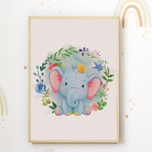 Póster de Impresión de Vivero Floral de Elefante p