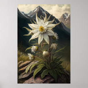 Poster de impresión Edelweiss White Flower Art
