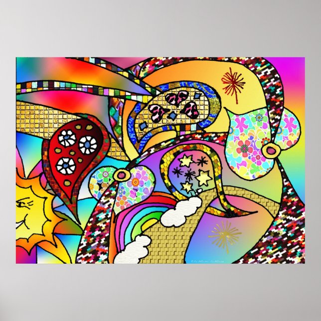 Poster de impresión paisley de los corazones psico (Frente)