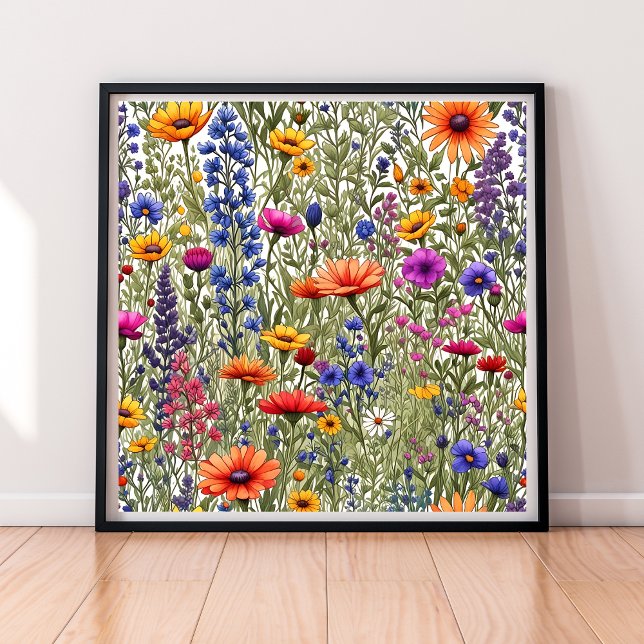 Poster de impresión todo sobre Floral de flores si (Wildflower Floral All-Over Print Poster)