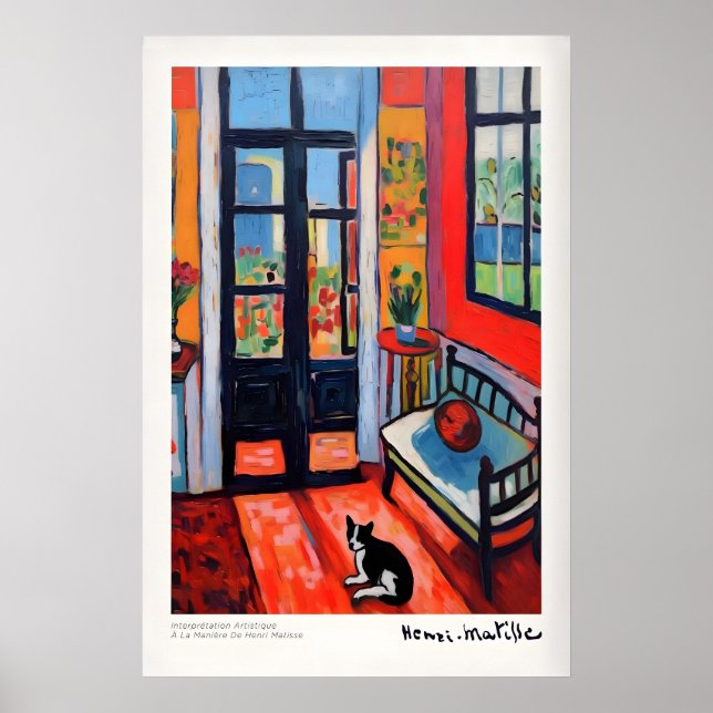 Póster de Interior con Gato y Puerta Abierta (Frente)