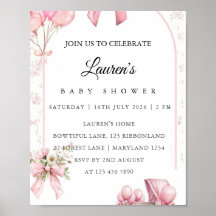Póster de Invitación al Baby Shower Floral Rosa
