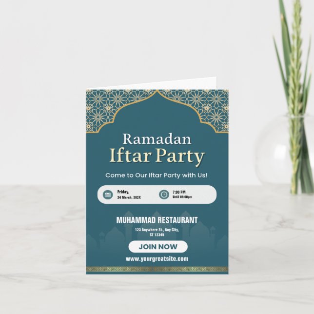Póster de Invitación de Iftar de Ramadan Azul, Bla (Anverso)
