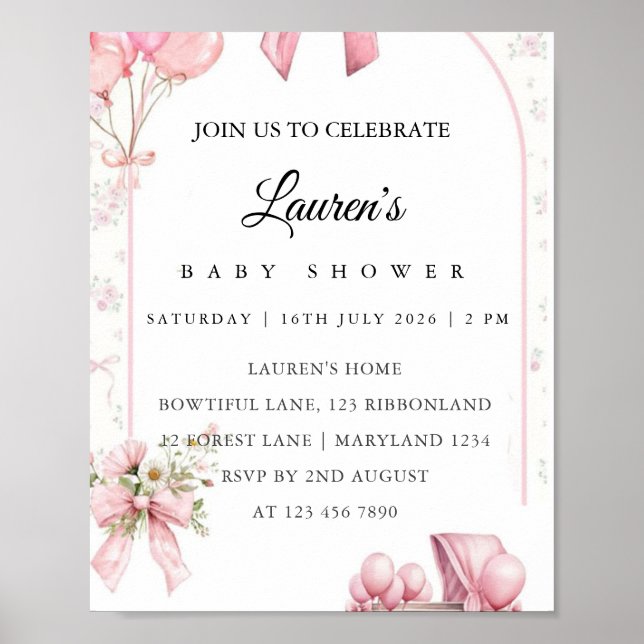 Póster de Invitación para Baby Shower con Flores R (Frente)