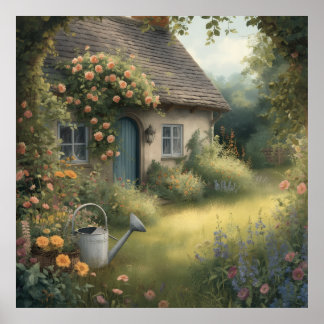Póster de jardín de cottage inglés encantado con r