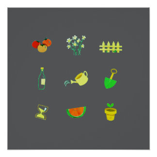 Póster de jardinería moderna sobre fondo gris oscu