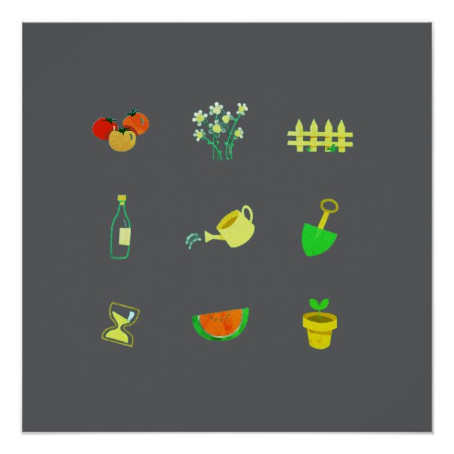Póster de jardinería moderna sobre fondo gris oscu (Anverso)