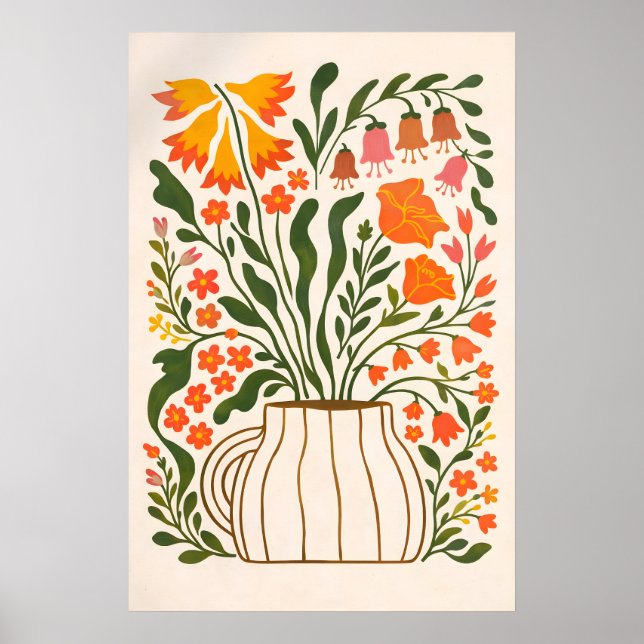 Póster de jarrón floral, pared botánica escandinav (Frente)