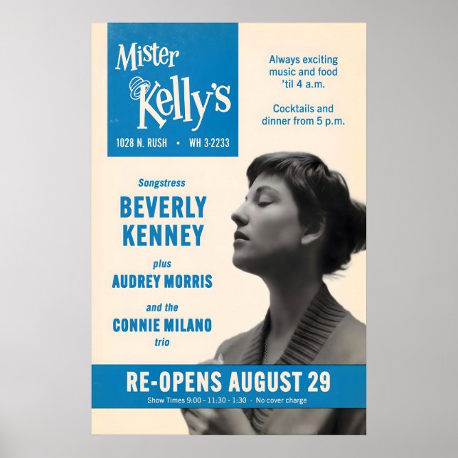 Póster de jazz de Beverly Kenney - Mister Kelly's (Frente)