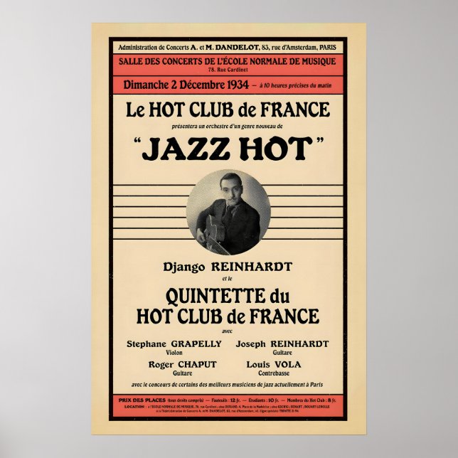 Póster de jazz de Django Reinhardt - Stephane Grap (Frente)