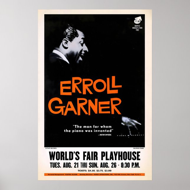 Póster de jazz de Erroll Garner - Concierto de Un  (Frente)