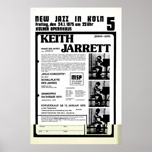 Póster de jazz de Keith Jarrett - Concierto de Köl (Frente)