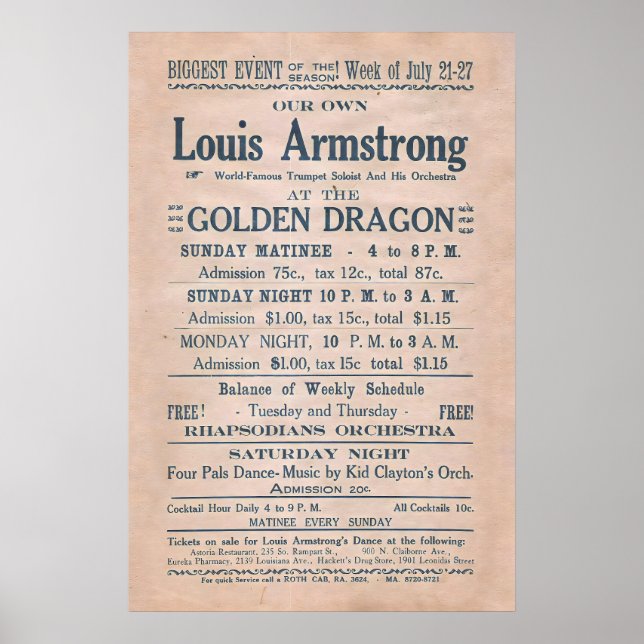 Póster de jazz de Louis Armstrong - Dragón Dorado  (Frente)