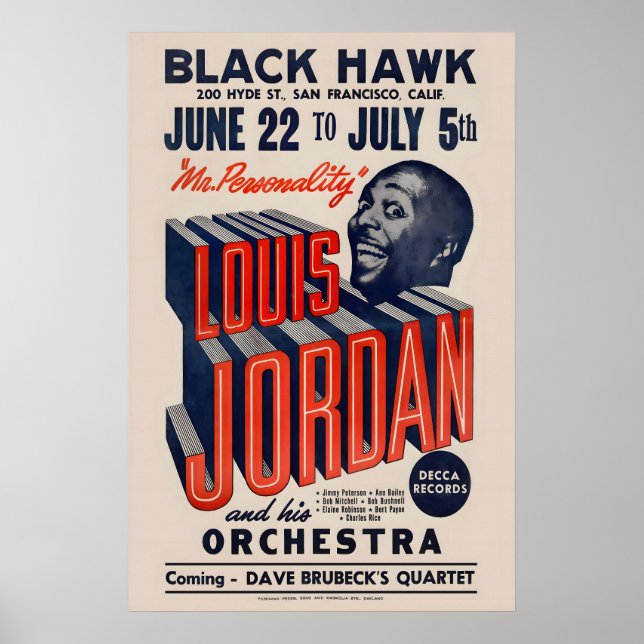 Póster de jazz de Louis Jordan - Black Hawk - San (Frente)