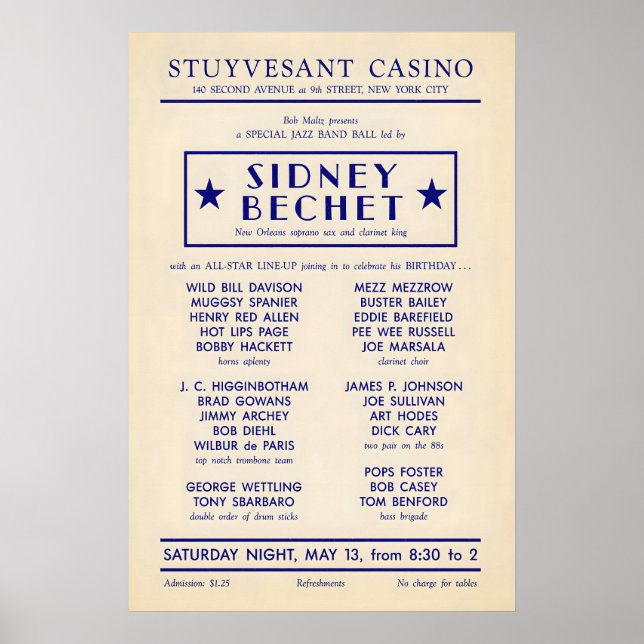 Póster de jazz de Sidney Bechet - Wild Bill Daviso (Frente)