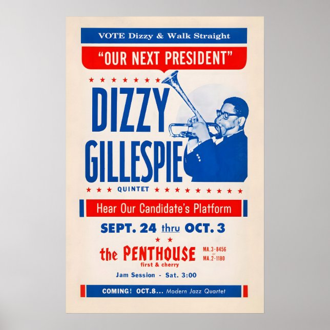 Póster de jazz Dizzy Gillespie Nuestro Próximo Pre (Frente)
