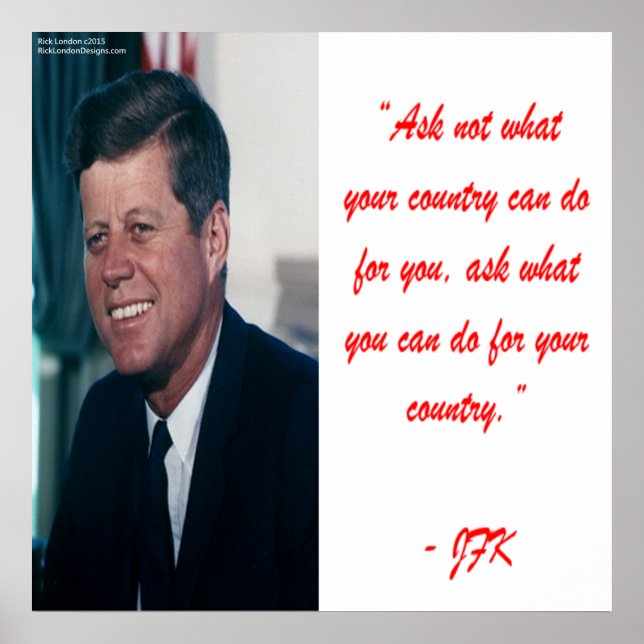 Póster de JFK y cita de Preguntar (Frente)