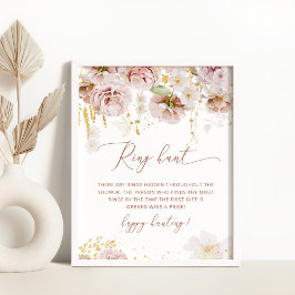Póster de juego de búsqueda de anillo floral boho 