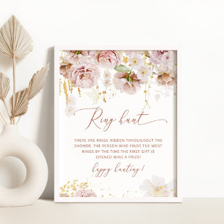Póster de juego de búsqueda de anillo floral boho