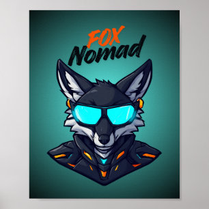 Póster de juego neon mecha ciberpunk nómada zorro