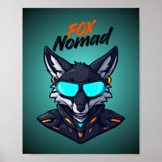 Póster de juego neon mecha ciberpunk nómada zorro