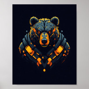 Póster de juego Neon Mecha Cyberpunk Oso